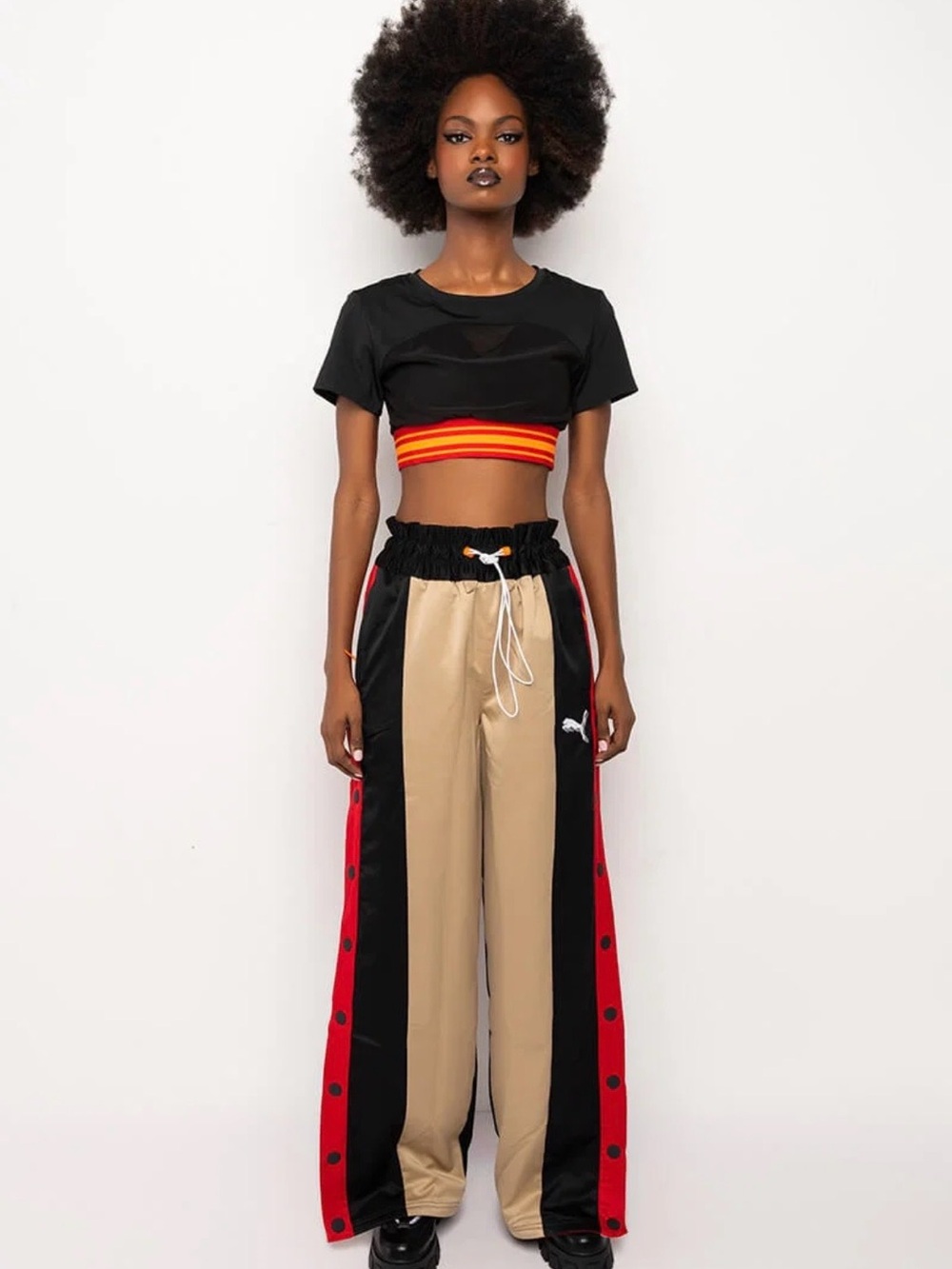 Puma Tan Black Track Pants with Red Side Panels